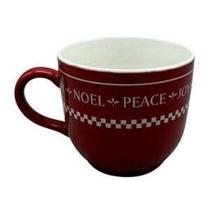 Ceramic Mug coffee cup Christmas Greetings Noel Peace Joy red white READ